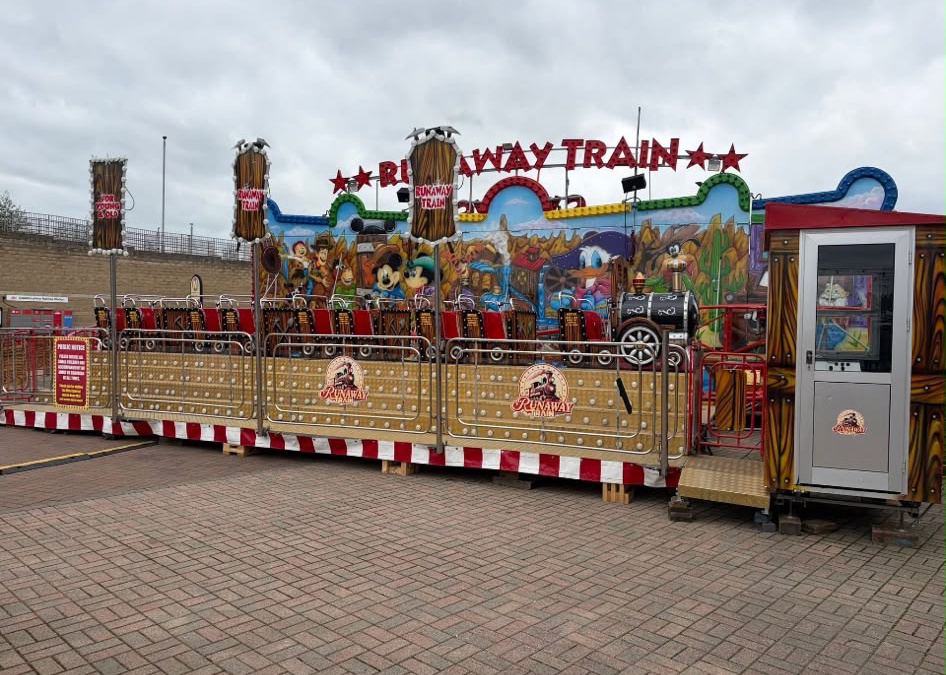 The Runaway Train fairground ride, a classic sit-down train ride with themed carriages